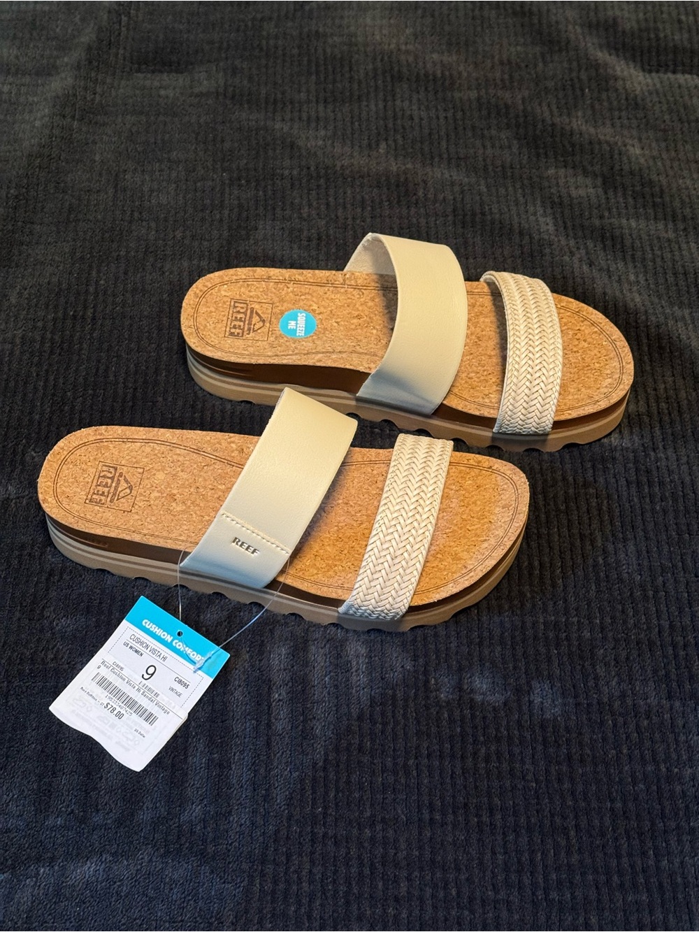 Reef Women’s Neutral Two-Strap Cork Slide Sandals - Cream/Tan